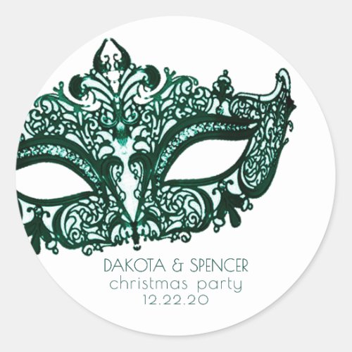 Masquerade Green Mask  Vibrant Emerald Custom Classic Round Sticker