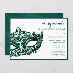 Masquerade Green Mask Vibrant Emerald Graduation Invitation