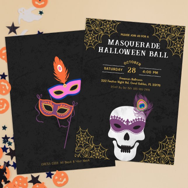 Masquerade Halloween Ball Skull Invite (Masquerade Halloween Ball Invitation)