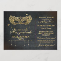 Masquerade Halloween Party Invite Gold Black Ball