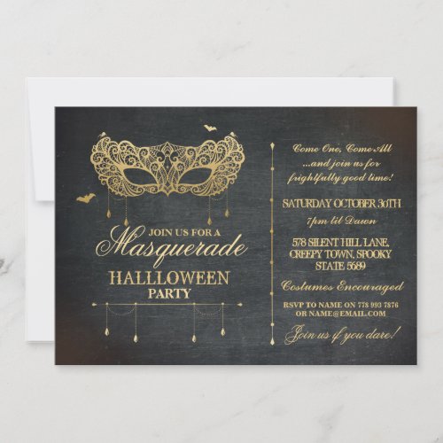 Masquerade Halloween Party Invite Gold Black Ball