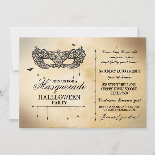 Masquerade Halloween Party Invite Gothic Mask Ball