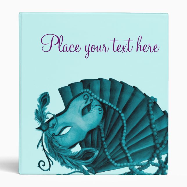Masquerade in Teal - Customizable 3 Ring Binder (Front)