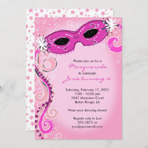 Masquerade Invitation: Pink Sweet 16 Ball  Invitation