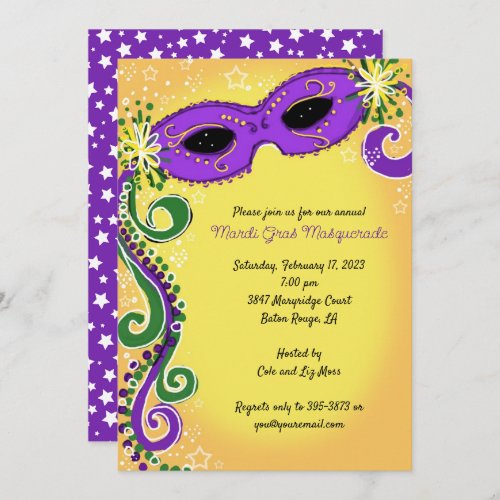 Masquerade Invitations Purple Yellow Mardi Gras Invitation