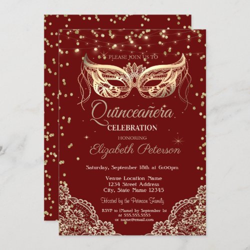 Masquerade Lace Diamonds Quinceaera Invitation