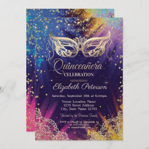 Masquerade LacePaint Splash Quinceaera  Invitation