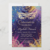 Masquerade, Lace,Paint Splash Quinceañera  Invitation (Front)