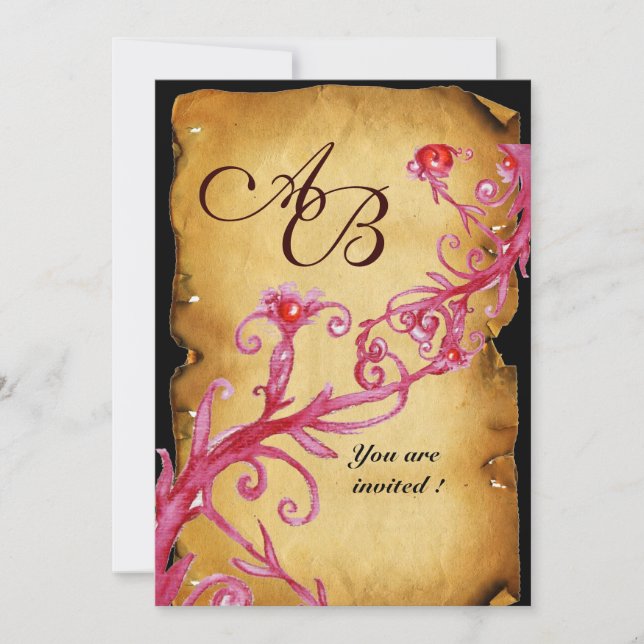 MASQUERADE MAGIC BERRIES  MONOGRAM,Parchment Invitation (Front)