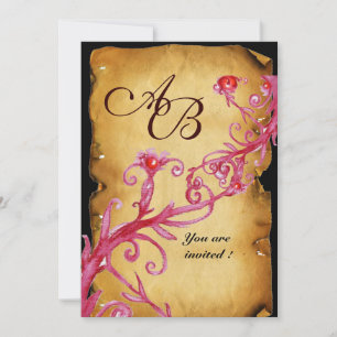 MASQUERADE MAGIC BERRIES MONOGRAM,Parchment Invitation