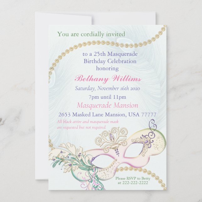 Masquerade Mardi Gras Carnival  Pastel Winter Ball Invitation (Front)