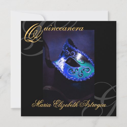 Masquerade Mask BLue Quinceanera Party Invitation