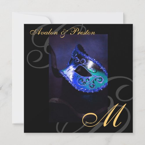 Masquerade Mask Blue Swirl Wedding Invitation