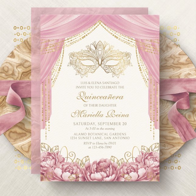 Masquerade Mask Blush Pink Quinceanera Invitation (Creator Uploaded)