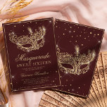Masquerade mask burgundy gold glitter Sweet 16 Invitation<br><div class="desc">A modern,  chic and glamorous sweet sixteen with a hand drawn gold glitter masquerade mask with gold glitter diamond sparkles on an editable red burugndy background with gold frame.</div>