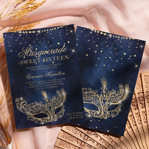 Masquerade mask chic gold glitter sparkle Sweet 16 Invitation