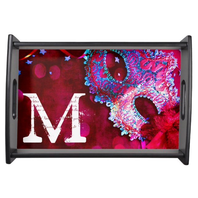 Masquerade Mask Costume Hall Monogram Serving Tray (Front)
