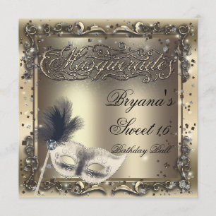 Masquerade Mask Elegant Gold Birthday Party Invitation