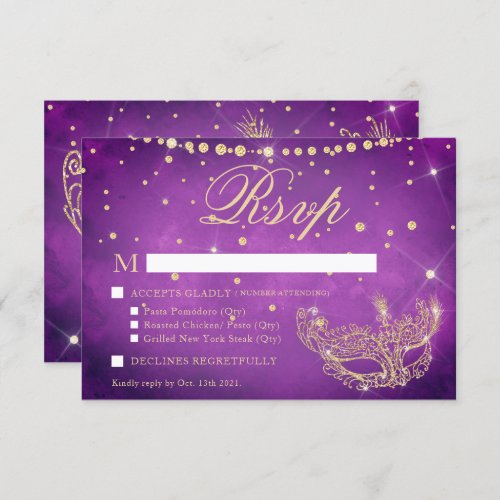 Masquerade mask elegant lilac gold glitter RSVP