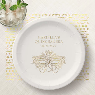 Masquerade Mask Elegant Quinceanera Paper Plates