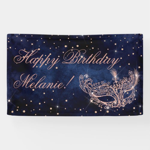 Masquerade mask elegant rose gold glitter sparkles banner