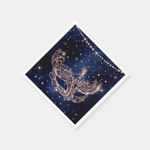 Masquerade mask elegant rose gold glitter sparkles napkins