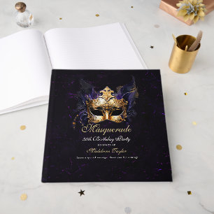 Masquerade Mask Gold Purple Dramatic 50th Birthday Guest Book