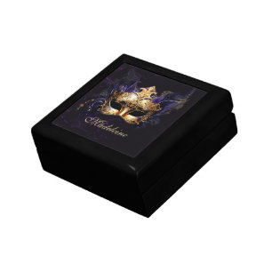 Masquerade Mask Gold Purple Dramatic Name Jewelry Gift Box