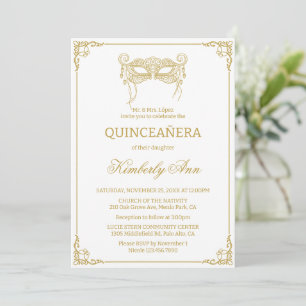 Masquerade mask gold quinceanera invitation