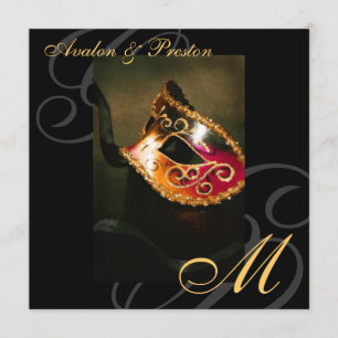 Masquerade Mask Gold Swirl Wedding Invitation