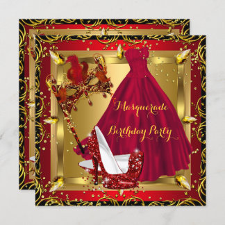 Masquerade Mask High Heel Shoe Red Birthday 4 Invitation