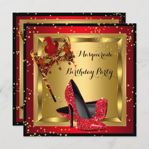 Masquerade Mask High Heel Shoe Red Birthday A Invitation