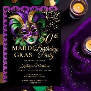 Masquerade Mask Mardi Gras 50th Birthday Party Foil Invitation