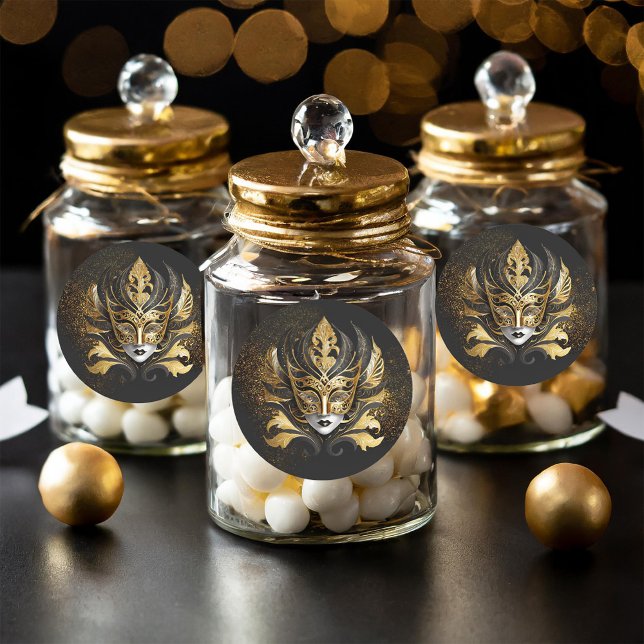 Masquerade Mask Motif Black Gold ID1031 Classic Round Sticker (Creator Uploaded)