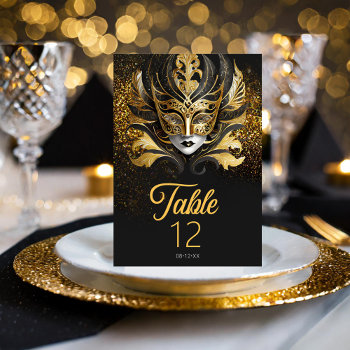 Masquerade Mask Motif Black Gold Id1031 Table Number by arrayforcards at Zazzle