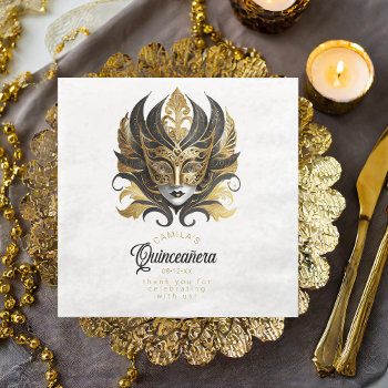 Masquerade Mask Motif Black Gold White Id1031 Paper Dinner Napkins by arrayforhome at Zazzle