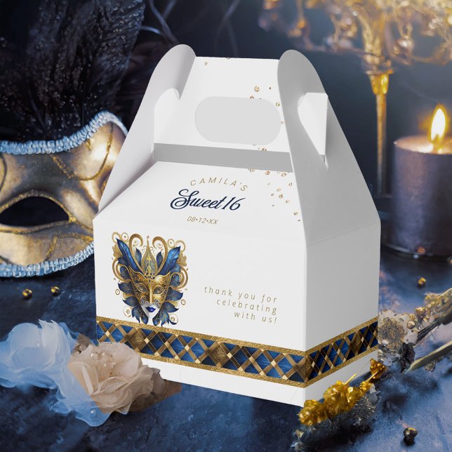 Masquerade Mask Motif Harlequin Blue Gold ID1032 Favor Boxes (Creator Uploaded)