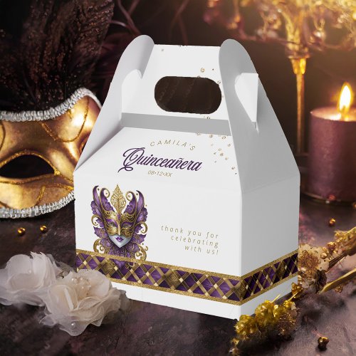 Masquerade Mask Motif Harlequin Purple Gold ID1031 Favor Boxes