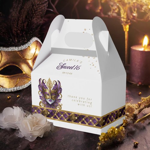 Masquerade Mask Motif Harlequin Purple Gold ID1032 Favor Boxes