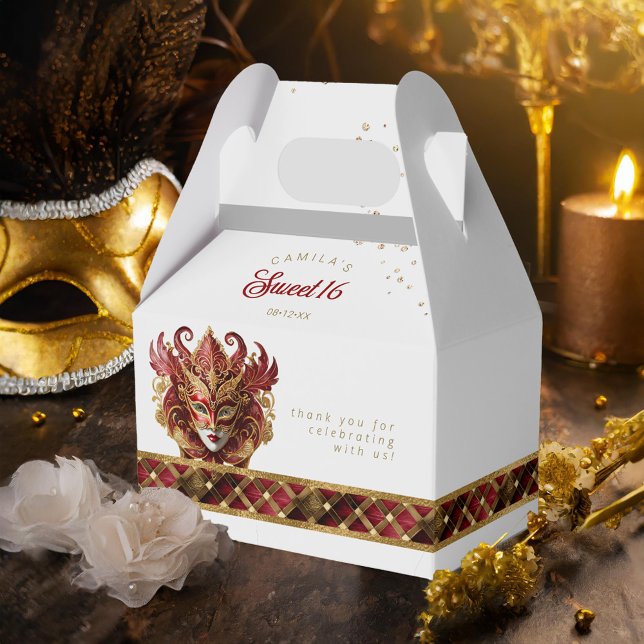 Masquerade Mask Motif Harlequin Red Gold ID1032 Favor Boxes (Creator Uploaded)