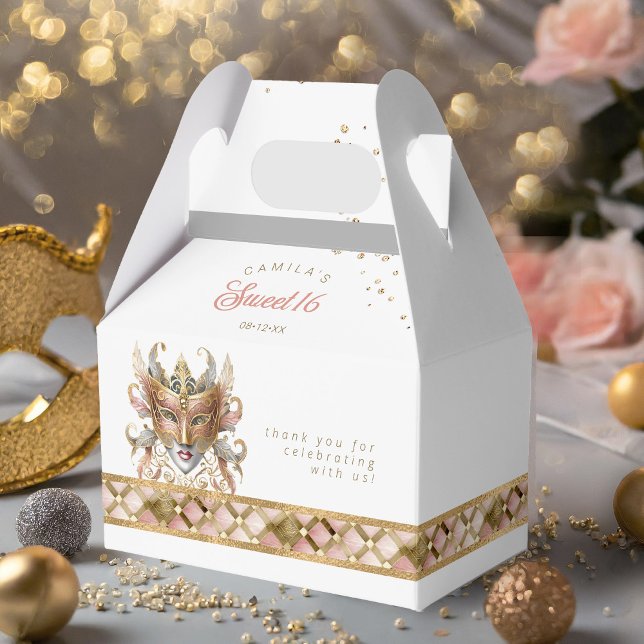 Masquerade Mask Motif Harlequin Rose Gold ID1032 Favor Boxes (Creator Uploaded)