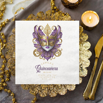 Masquerade Mask Motif Purple Gold White Id1031 Paper Dinner Napkins by arrayforhome at Zazzle