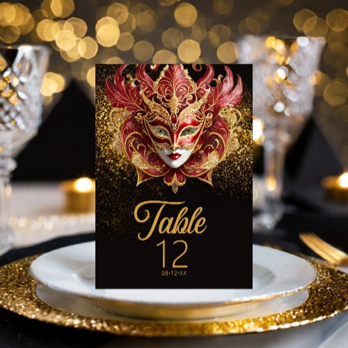 Masquerade Mask Motif Red Gold ID1031 Table Number