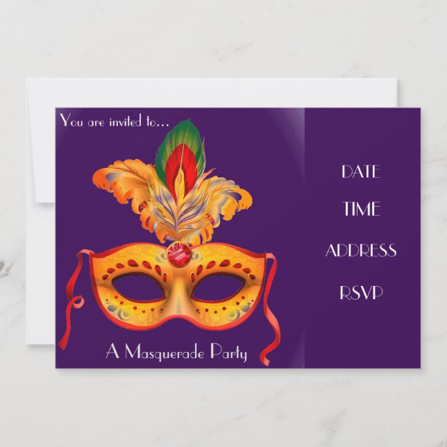 Masquerade mask party invitation (Front)