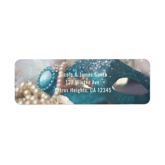 Masquerade Mask & Pearls Rainbow Party Invitation Label (Front)
