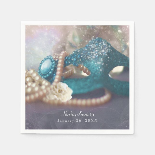 Masquerade Mask & Pearls Rainbow Party Paper Napkins (Front)