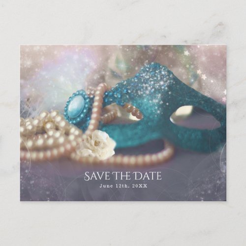 Masquerade Mask  Pearls Rainbow Save The Date Announcement Postcard