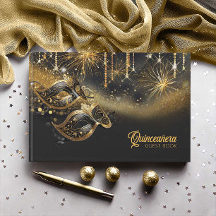 Masquerade Mask Quinceañera Black Gold ID1031 Guest Book