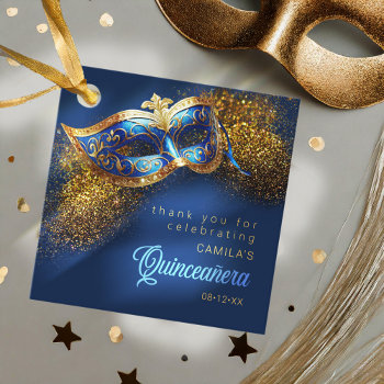 Masquerade Mask Quinceanera Blue Gold Id1031 Favor Tags by arrayforcards at Zazzle