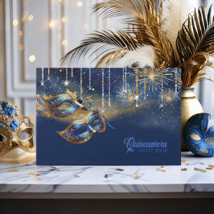 Masquerade Mask Quinceañera Blue Gold ID1031 Guest Book